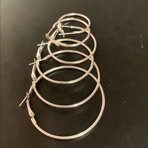 Silver Hoop Earrings- 6 cascading pairs